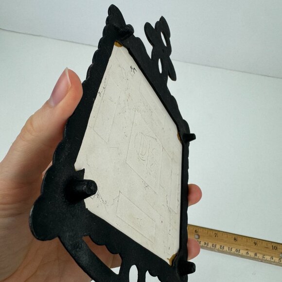 Vtg Florida Oranges White Ceramic Tile Cast Iron Trivet Tabletop Hanging Handle - Picture 6 of 12